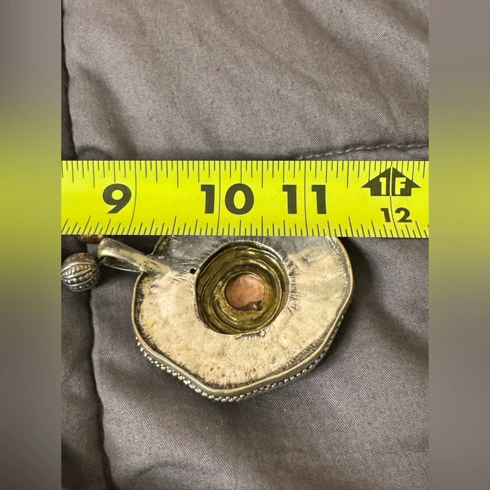 Boho Mixed Metal Statement Necklace w/ Large Textured Pendant - Picture 9 of 9